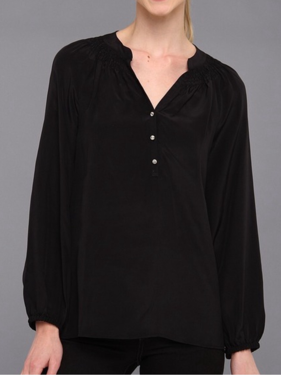 Lilly Pulitzer Elsa Black V-Neck Long-Sleeve Peasant Blouse Size Large